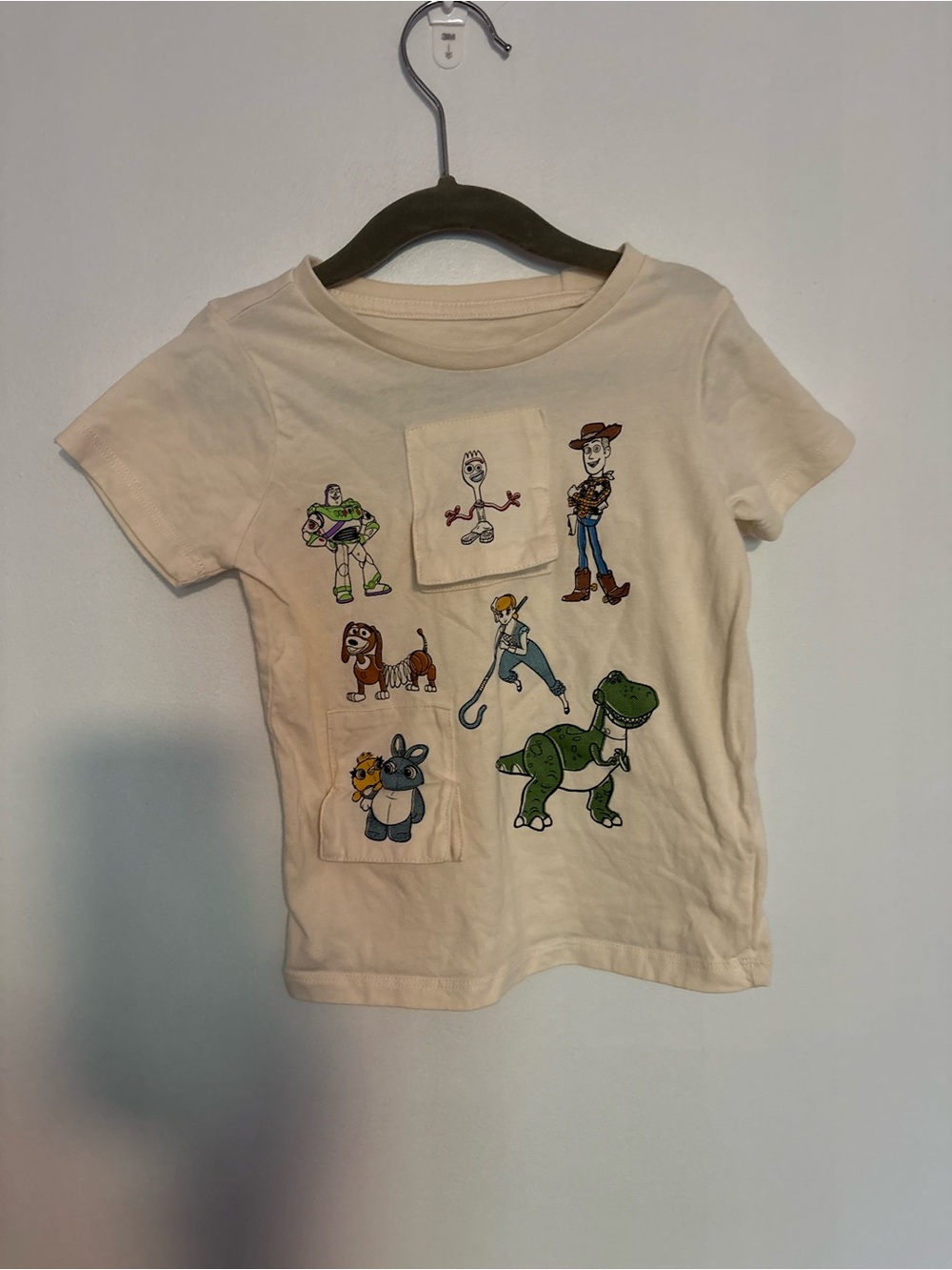 Kids Cream Toy Story Character Pocket Tee by